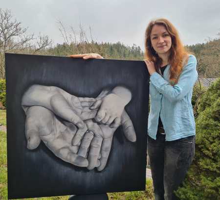 Ruce před oponou, 100x100cm